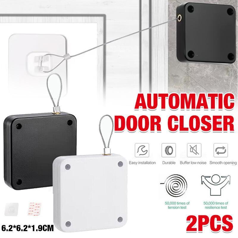 2x Punch-free Automatic Door Closer Sensor Auto for Home Kitchen Door Security - White