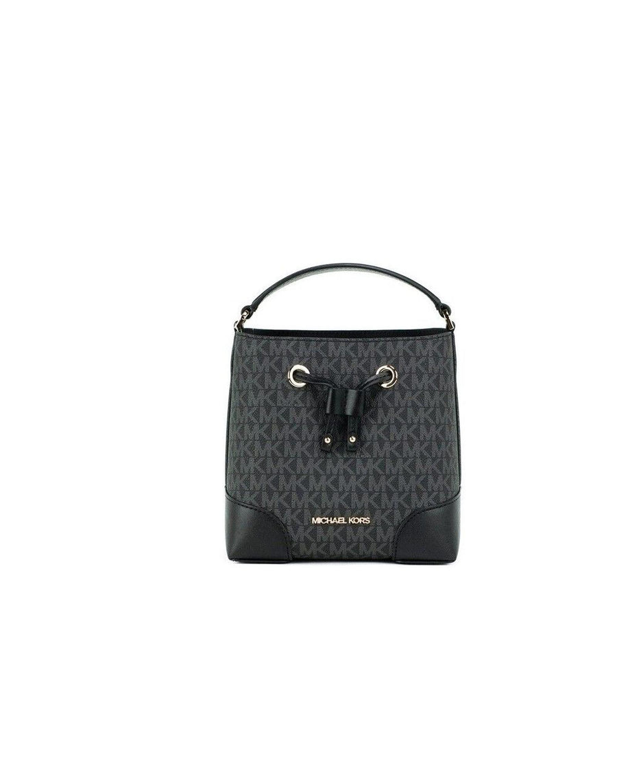 Michael Kors Women's Mercer Small Black Signature Leather Bucket Crossbody Handbag Purse - One Size