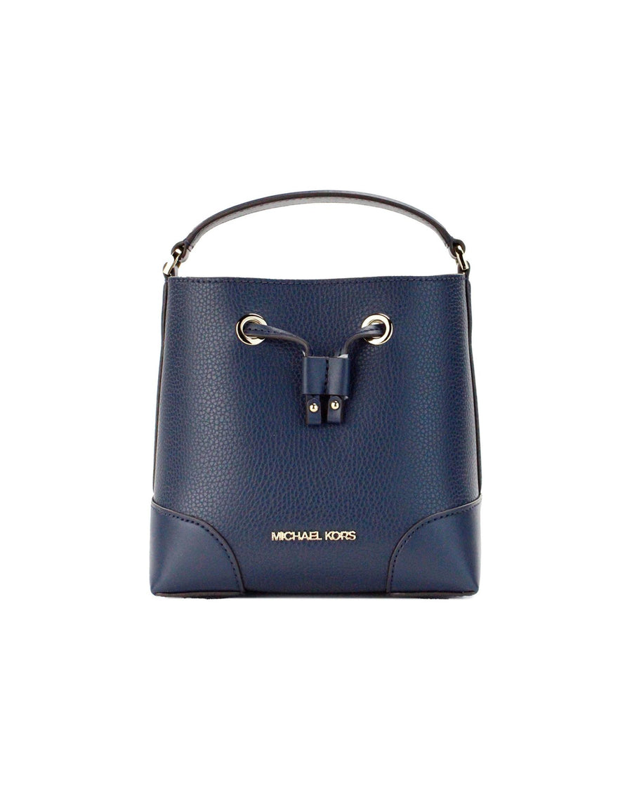 Michael Kors Women's Mercer Small Navy Pebbled Leather Bucket Crossbody Bag Purse - One Size