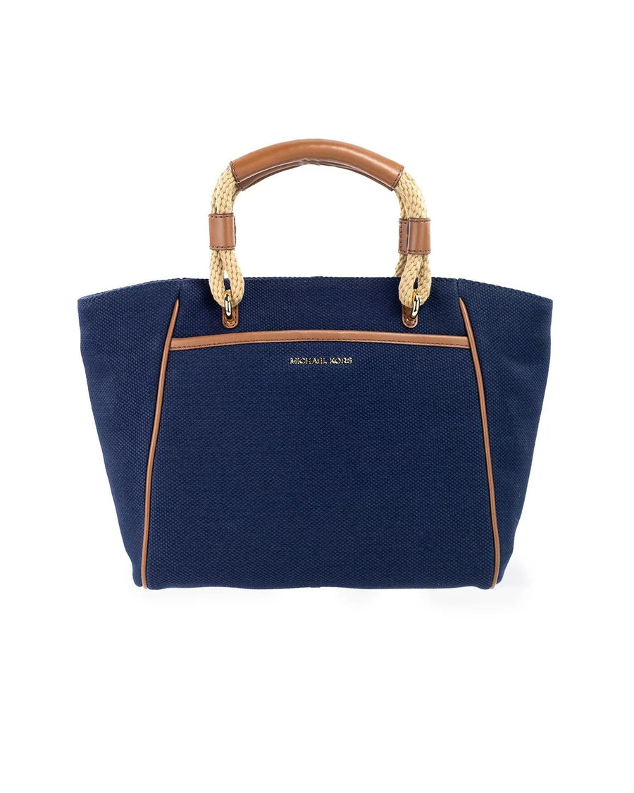 Michael Kors Women's Talia Small Navy Cotton Canvas Tote Crossbody Purse - One Size