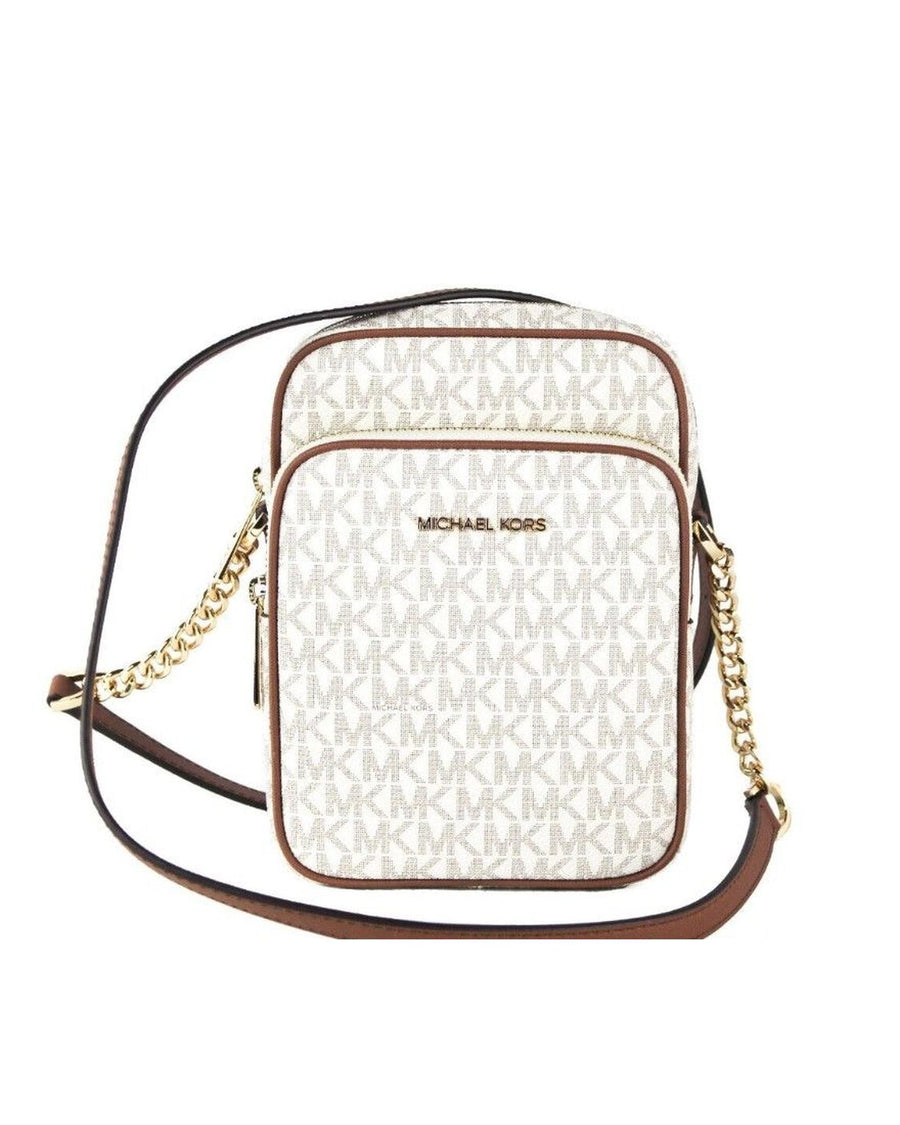 Michael Kors Women's Jet Set Medium Vanilla PVC North South Chain Crossbody Handbag - One Size