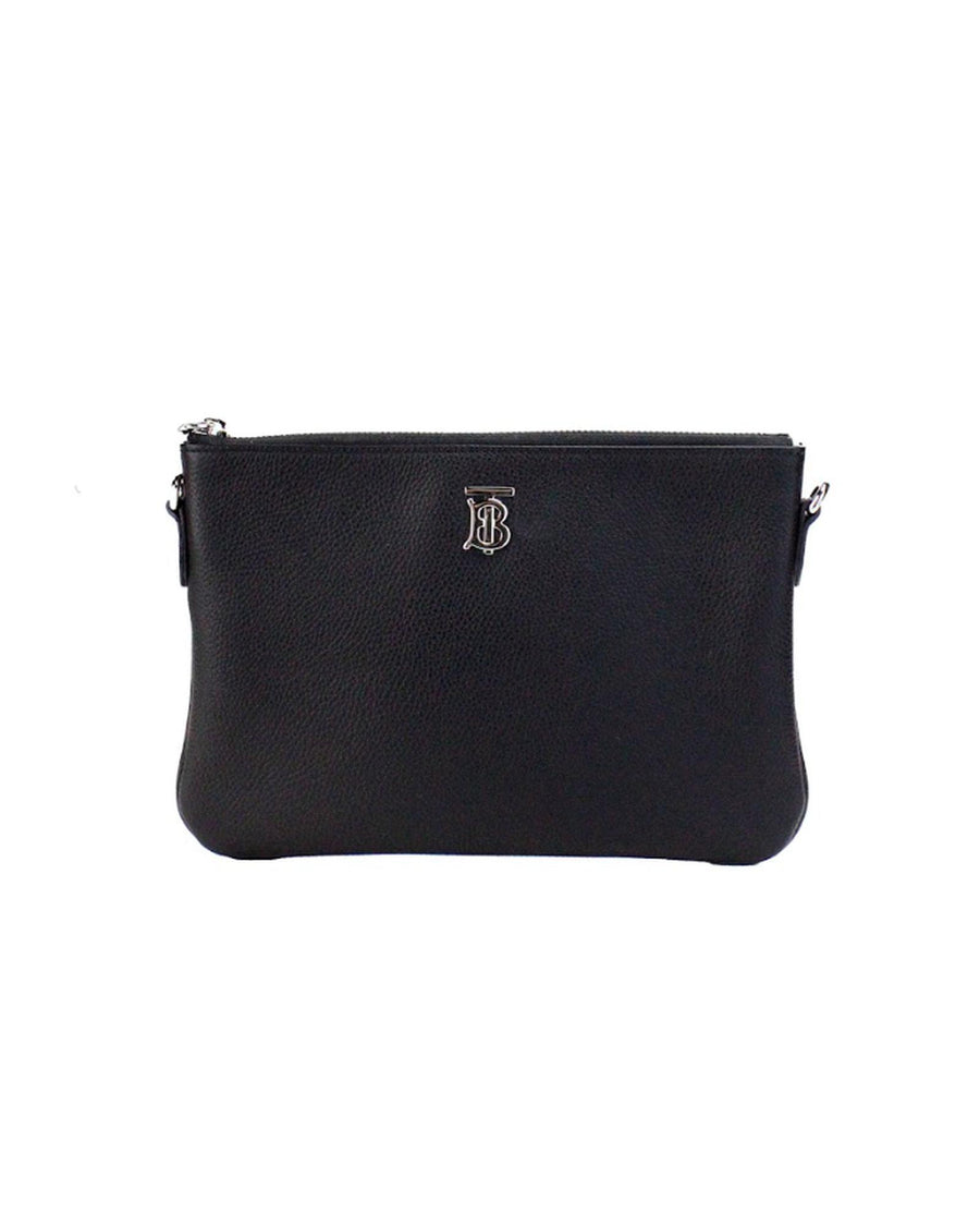 Burberry Women's Peyton Monogram Black Leather Pouch Crossbody Bag Purse - One Size