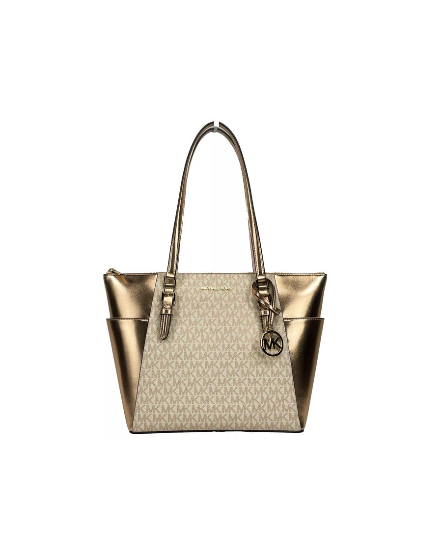 Michael Kors Women's Charlotte Large Leather Top Zip Tote Bag Purse Rose Gold - One Size