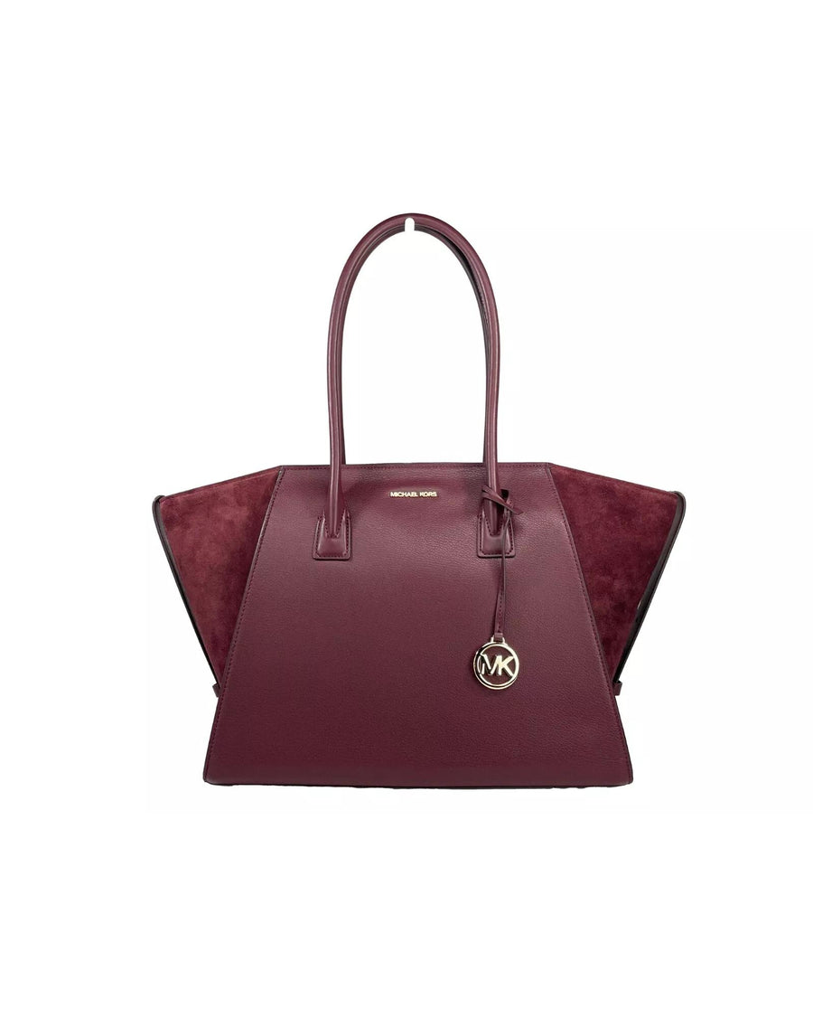 Michael Kors Women's Avril XL Suede Leather Top Zip Satchel Bag Oxblood Red - One Size
