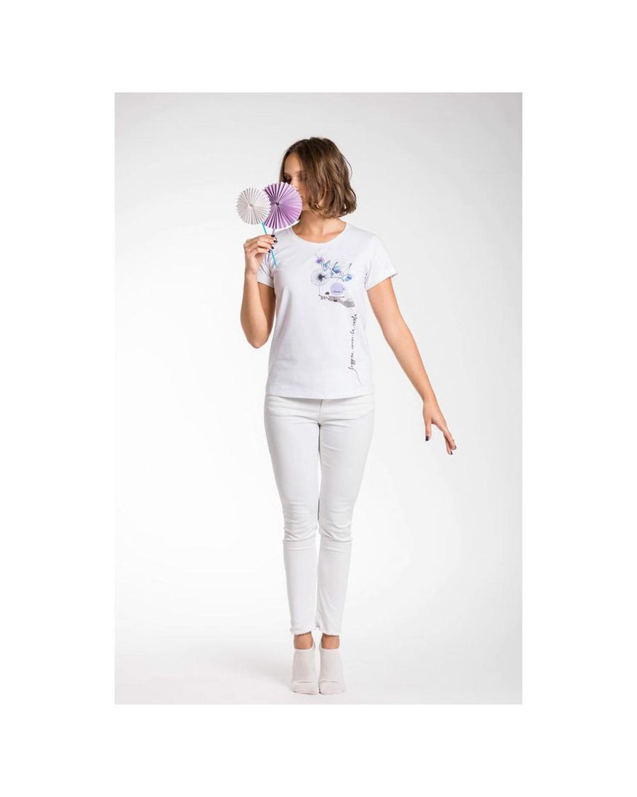 ATratti Women's Elegant White Stretch Viscose Tee - M