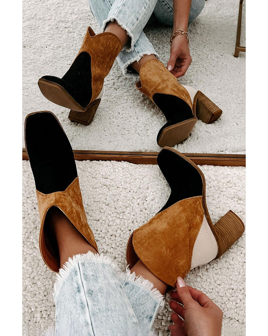 Black Colorblock Suede Heeled Ankle Booties - 39 EU