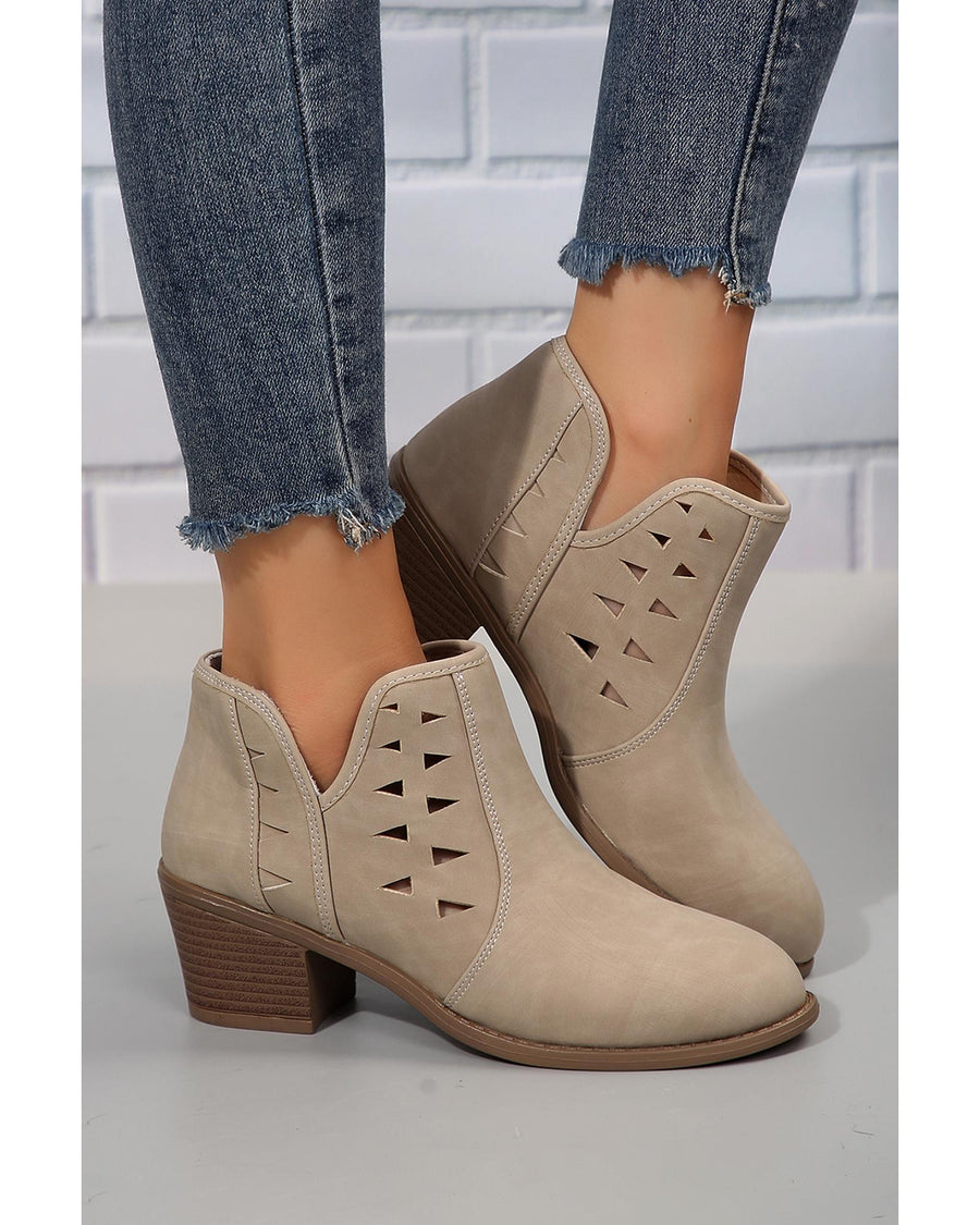 Parchment Cut Out Suede Pointed Toe Heeled Ankle Boots - 42 EU
