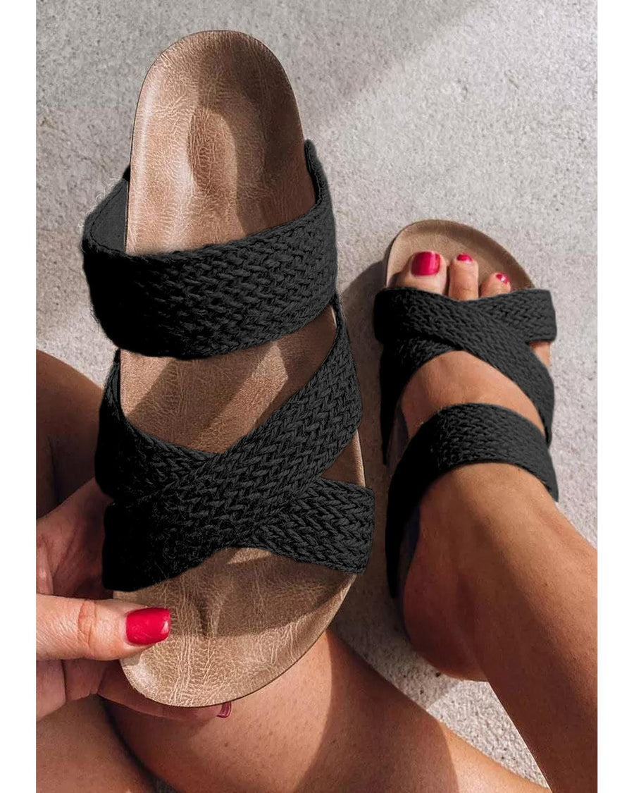 Black Woven Cross Criss Hollowed Slip-On Slippers - 38 EU