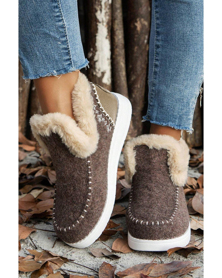 Coffee Suede Stitching Patchwork Plush Lined Anklet Boots - 37 EU