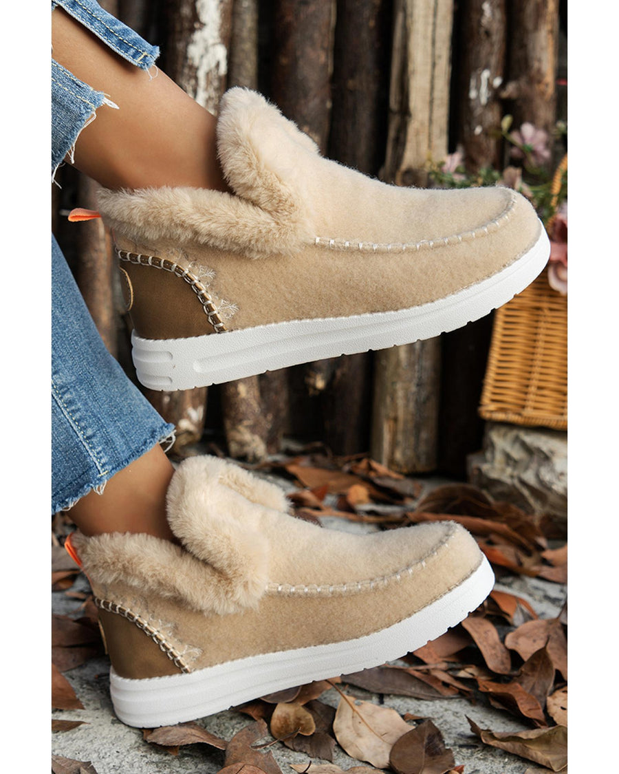 Beige Suede Stitching Patchwork Plush Lined Anklet Boots - 42 EU