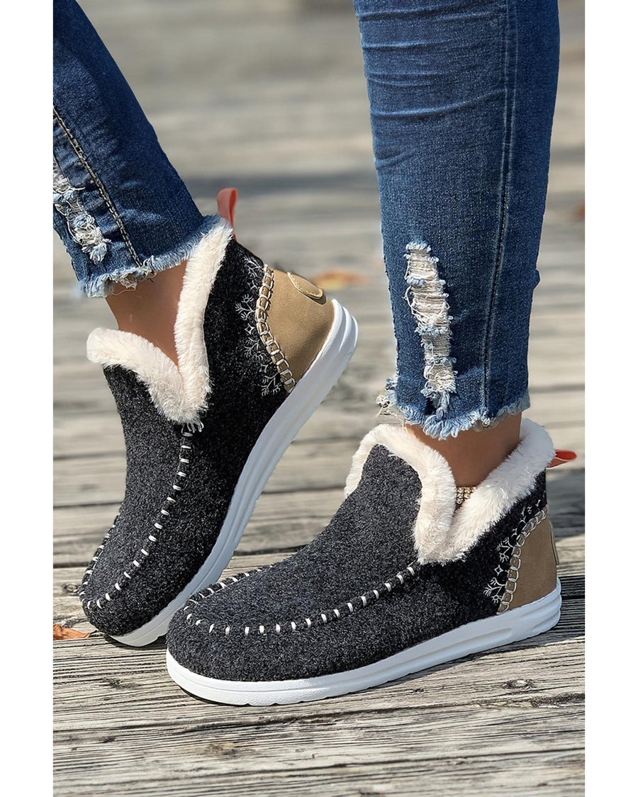 Carbon Grey Suede Stitching Patchwork Plush Lined Anklet Boots - 37 EU