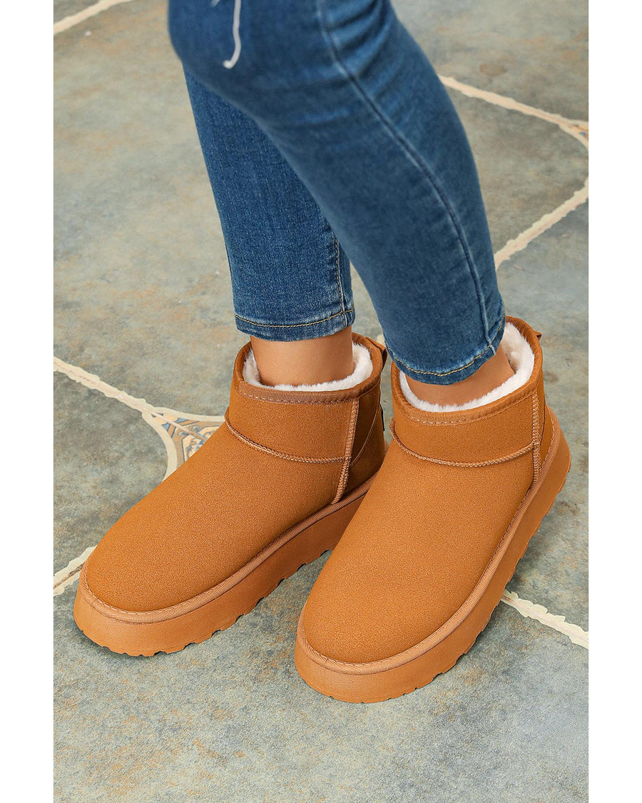 Chestnut Faux Fur Lined Suede Ankle Snow Boots - 40 EU