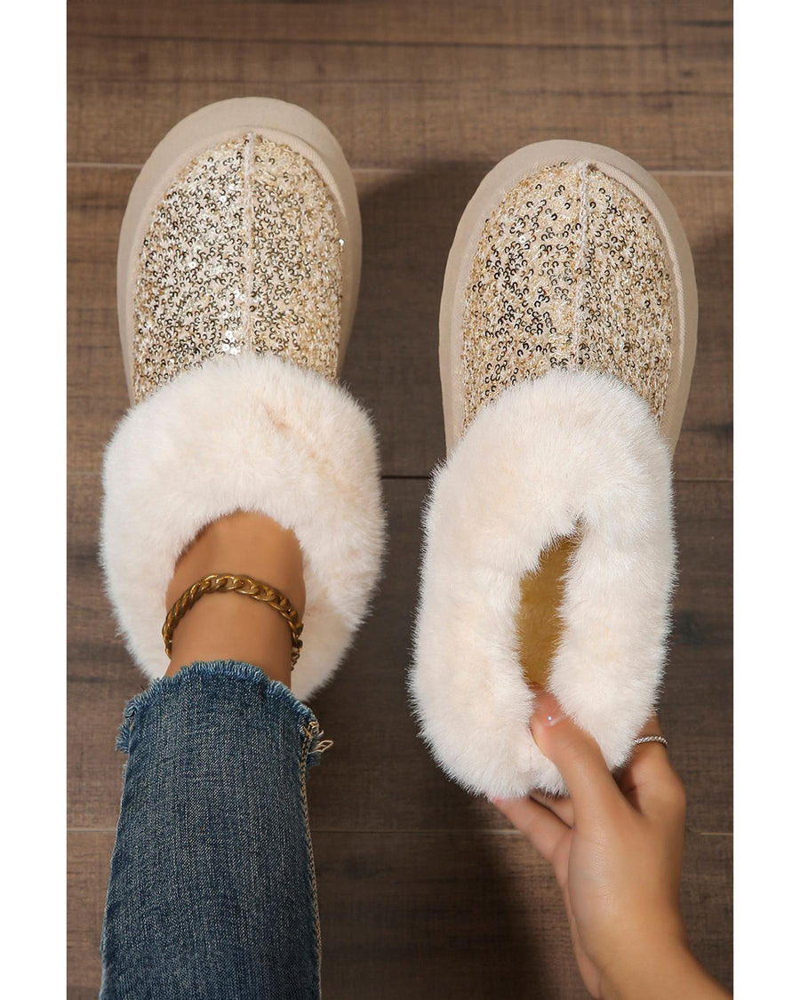Gold Sequin Plush Lined Thick Sole Snow Boots - 38 EU