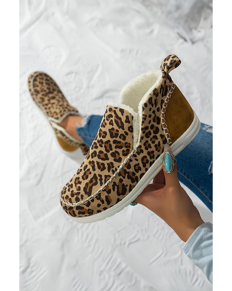 Brown Leopard Print Ankle Patched Flat Winter Fur Boots - 41 EU