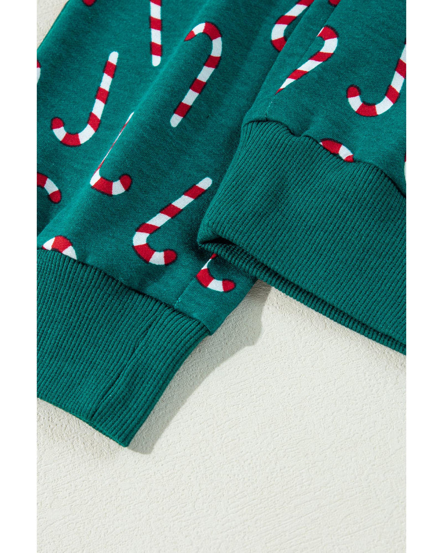 Green Christmas Candy Cane Printed Top and Pants Lounge Set - XL