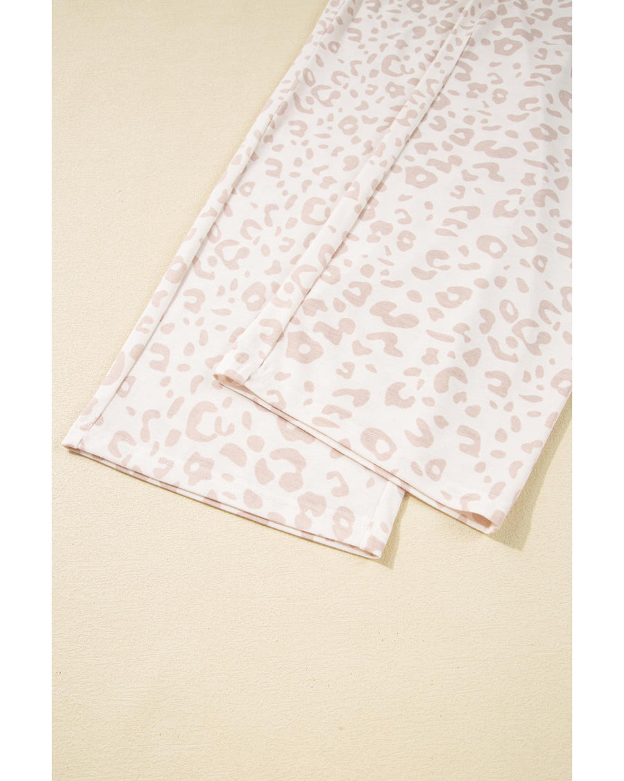 Beige Cheetah V Neck Tee and Pants Lounge Set - L