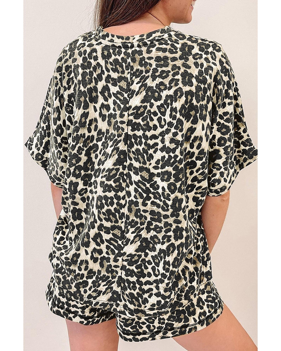 Black Cheetah Printed Casual Tee and Shorts Lounge Set - S