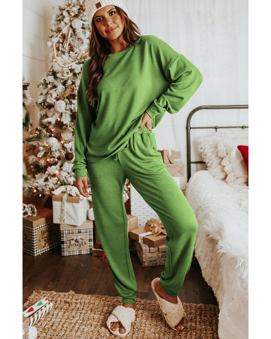 Spinach Green Long Sleeve Pullover and Jogger Pants Lounge Set - M