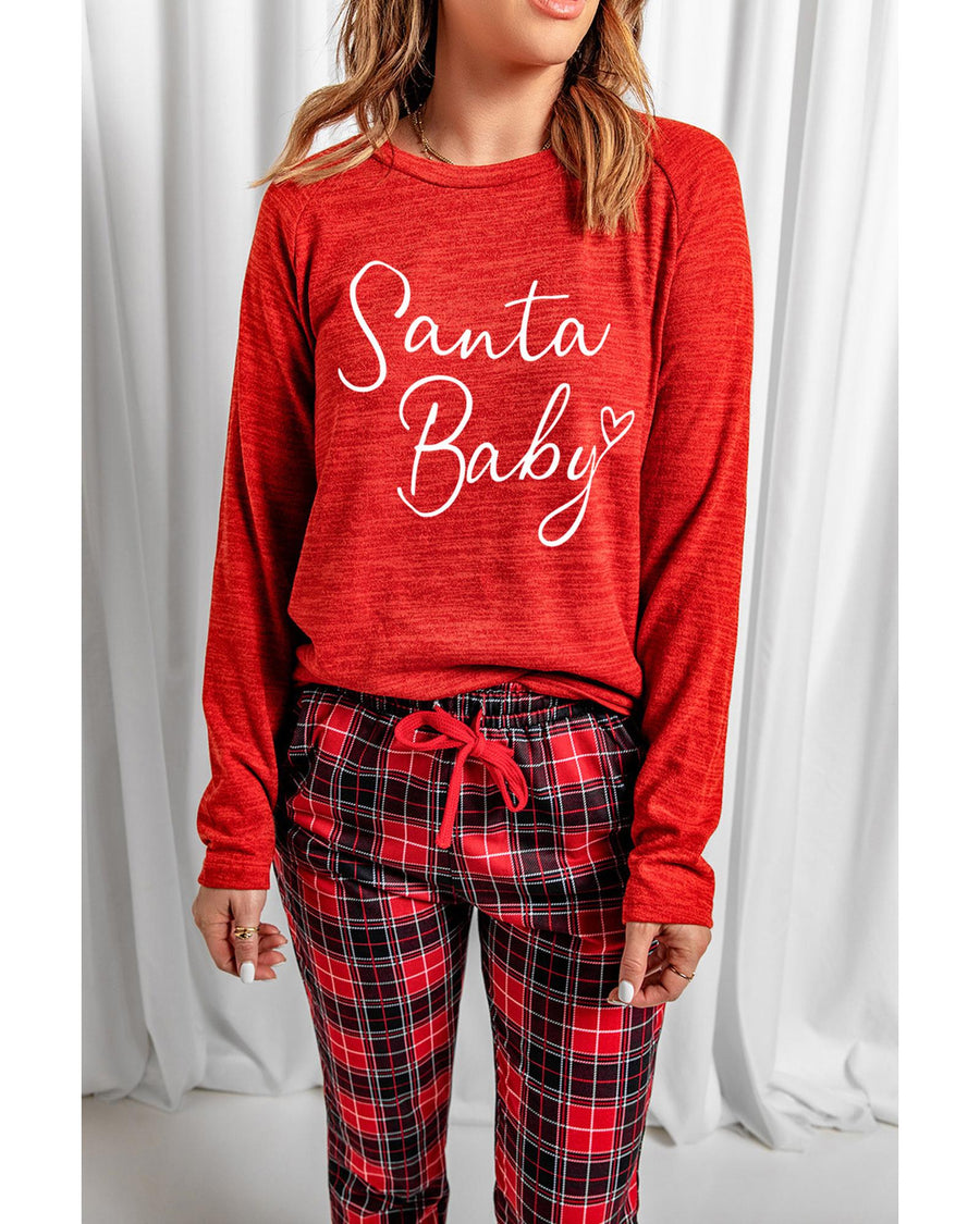 Red Santa Baby Plaid Print Two Piece Pajama Set - L