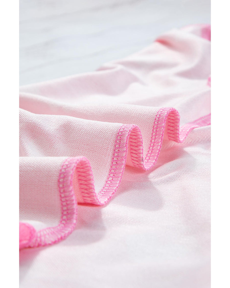Pink Valentine Heart Print Long Sleeve Tee and Shorts Lounge Set - M