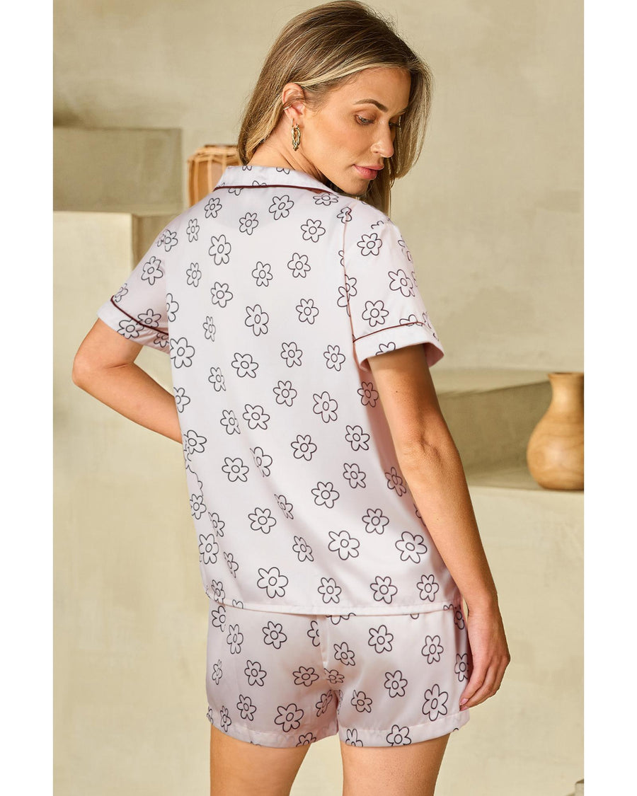 Beige Floret Printed Pajama Shorts Set - L
