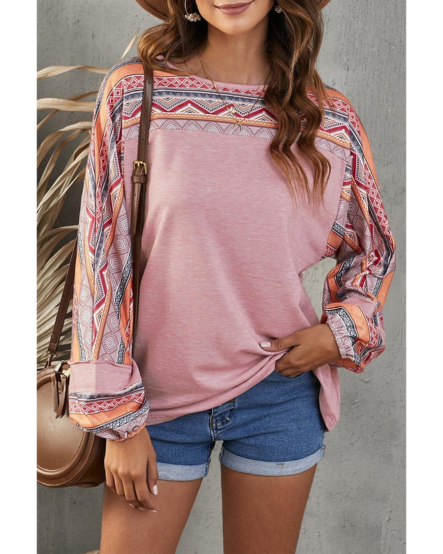 Azura Exchange Geometric Print Raglan Sleeve Blouse - S
