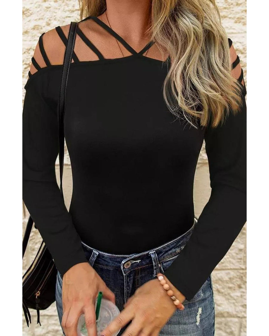 Azura Exchange Slim-fit Hollow-out Long Sleeve Top - M