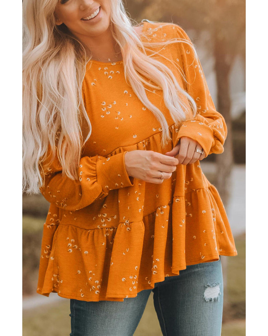 Azura Exchange Ruffle Tunic Top with Floral Print - M