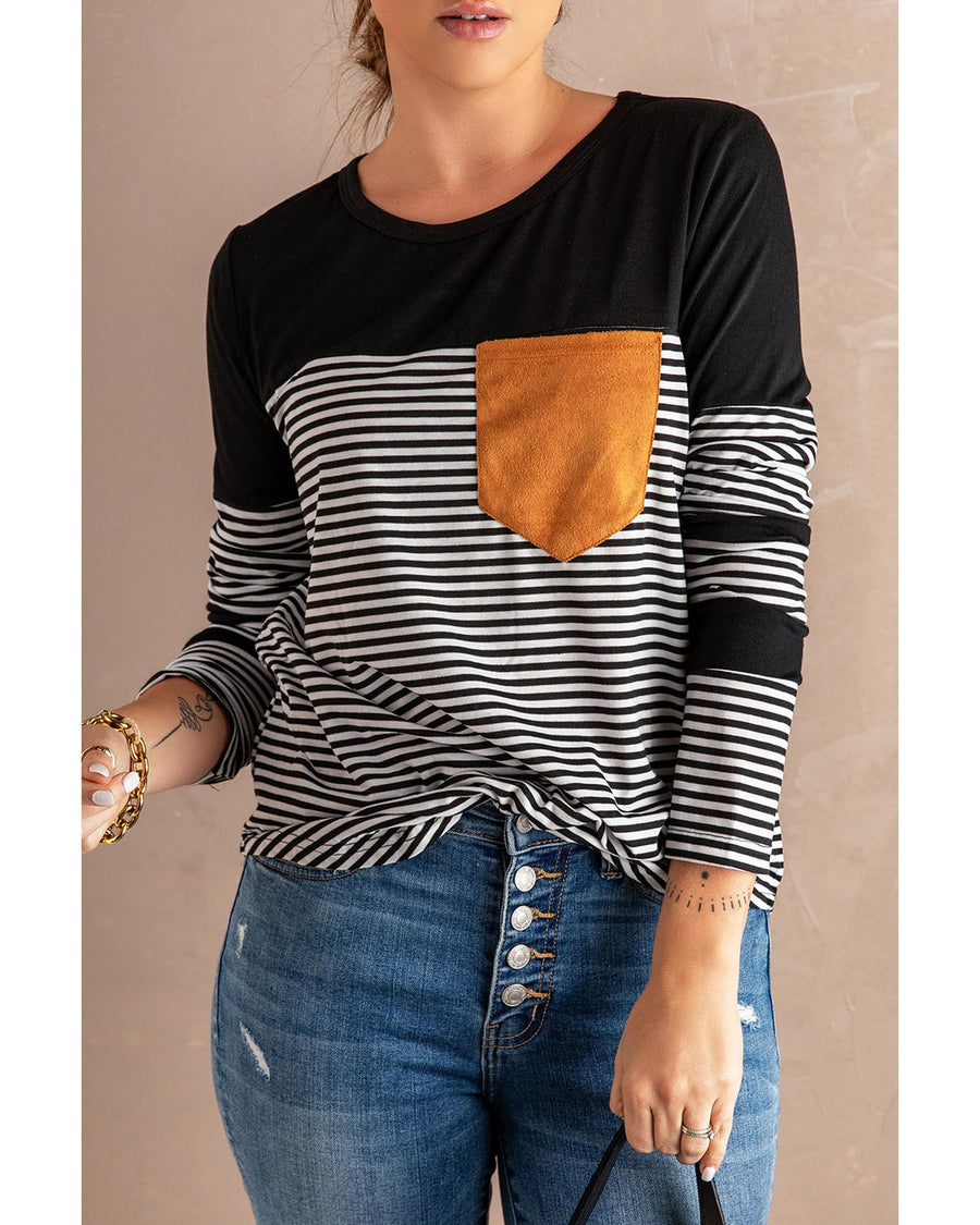 Azura Exchange Pinstripe Patch Pocket Top - L