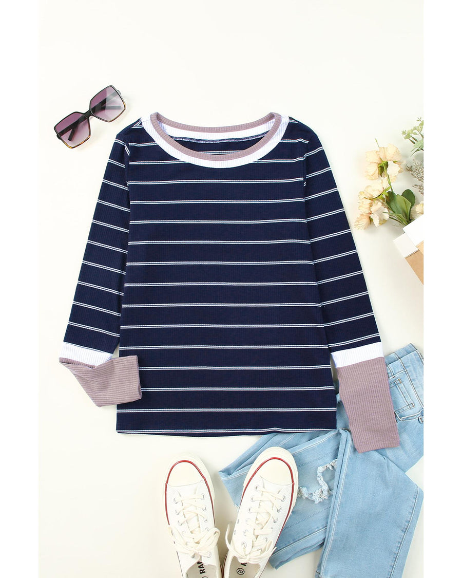 Azura Exchange Color Block Cuffs Rib Knit Striped Pullover - XL