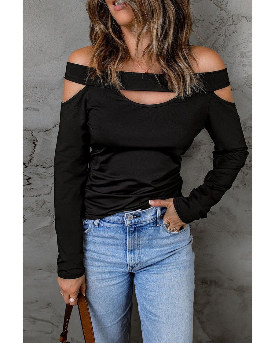 Azura Exchange Hollow-out Off-the-shoulder Top - L