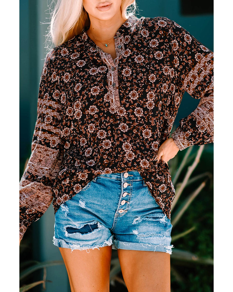 Azura Exchange Vintage Blooms Print Blouse - L