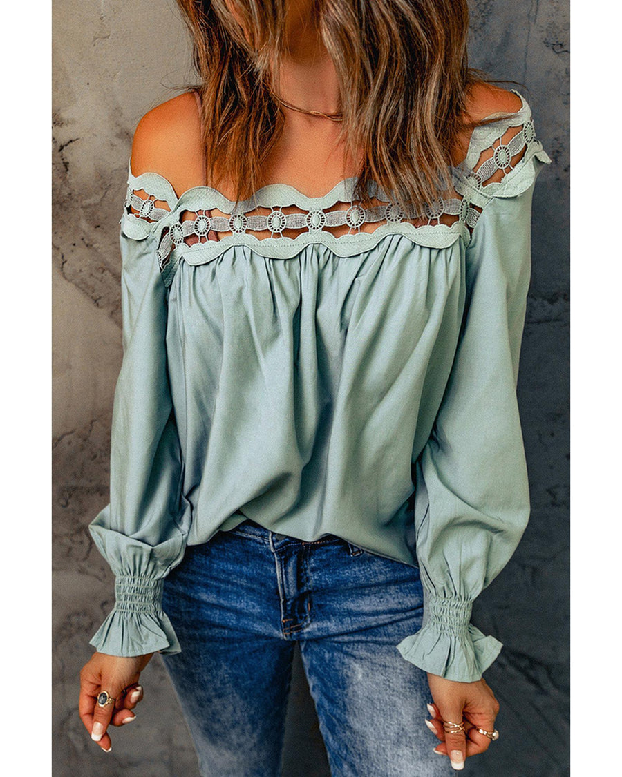 Azura Exchange Hollow-out Scalloped Neck Blouse - L