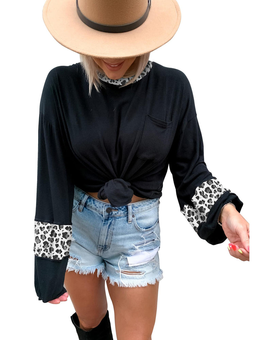Azura Exchange Leopard Print Balloon Sleeve Top - L