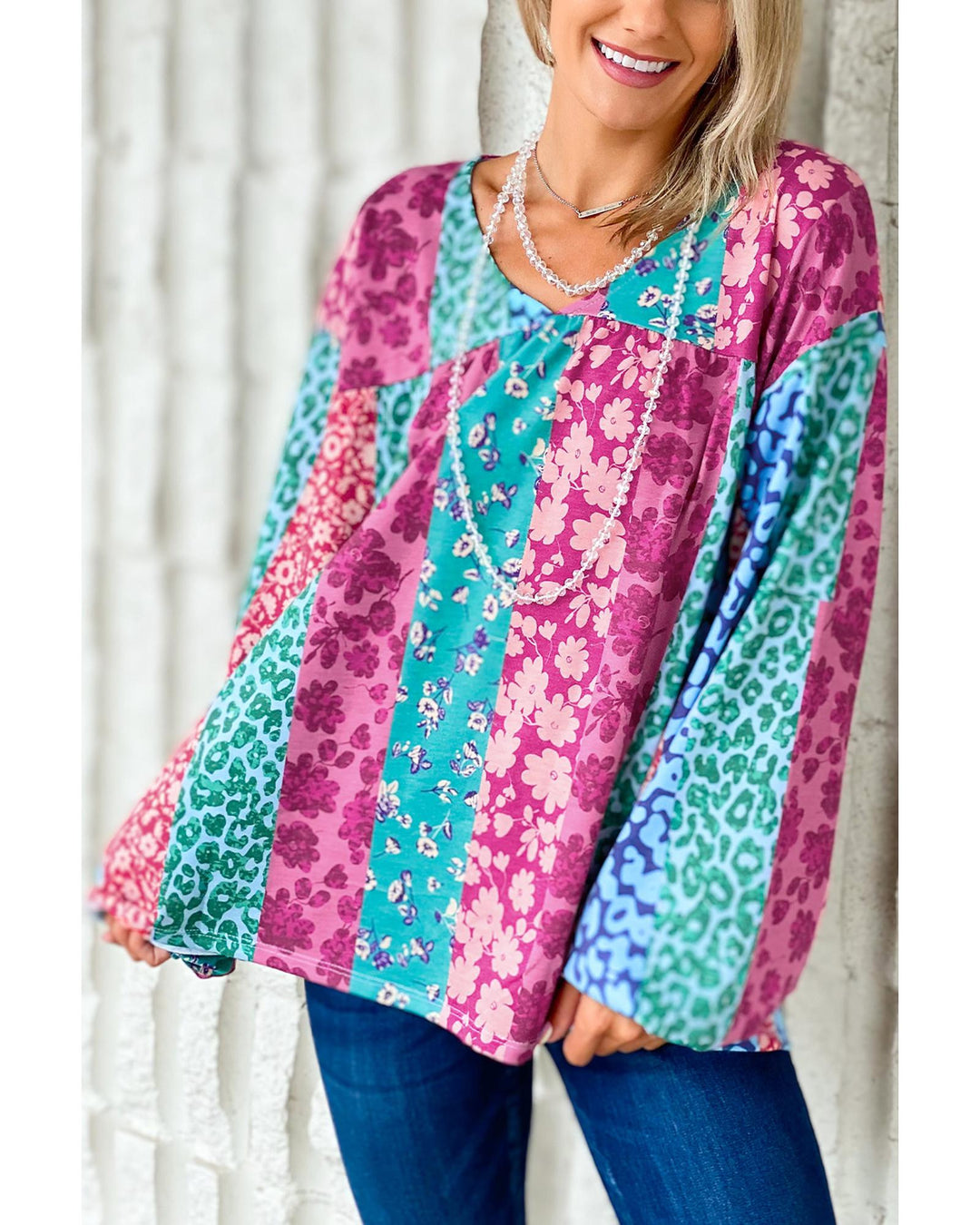Azura Exchange Floral Leopard Mix Patchwork Pullover - M