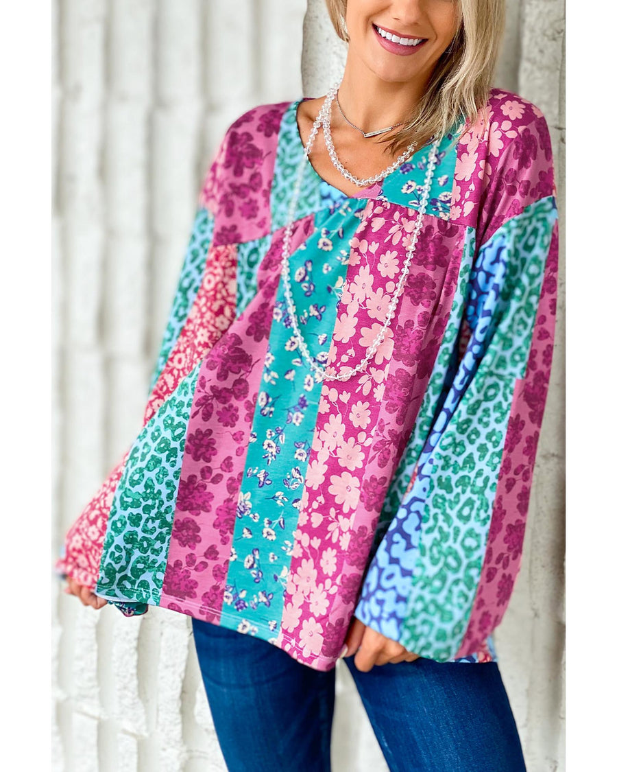Azura Exchange Floral Leopard Mix Patchwork Pullover - M