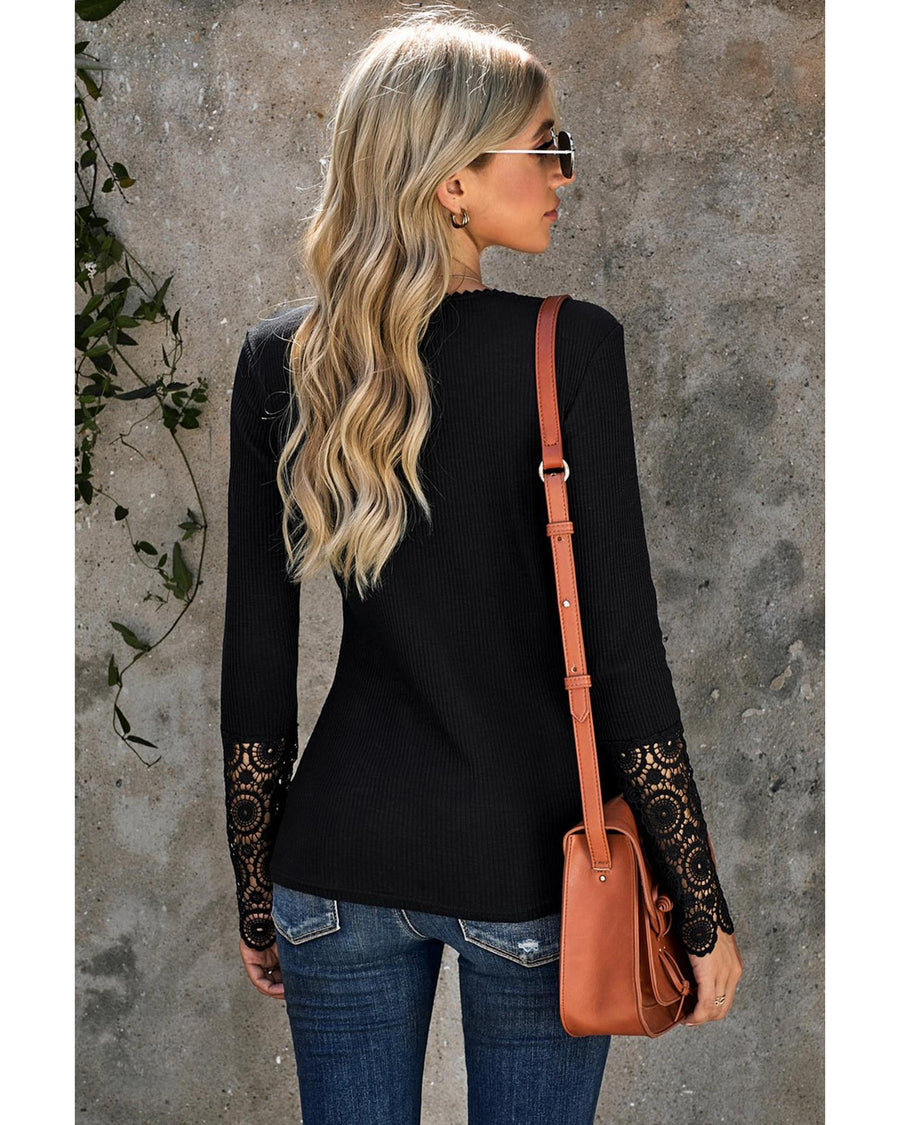 Azura Exchange Lace Hem Sleeve Button Top - 2XL