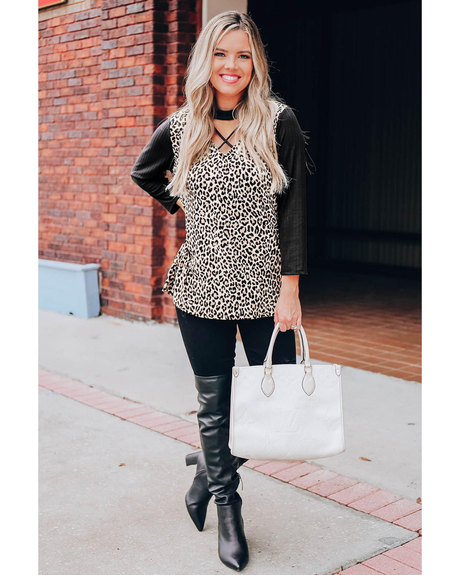 Azura Exchange Crisscross Leopard Print Top - 2XL