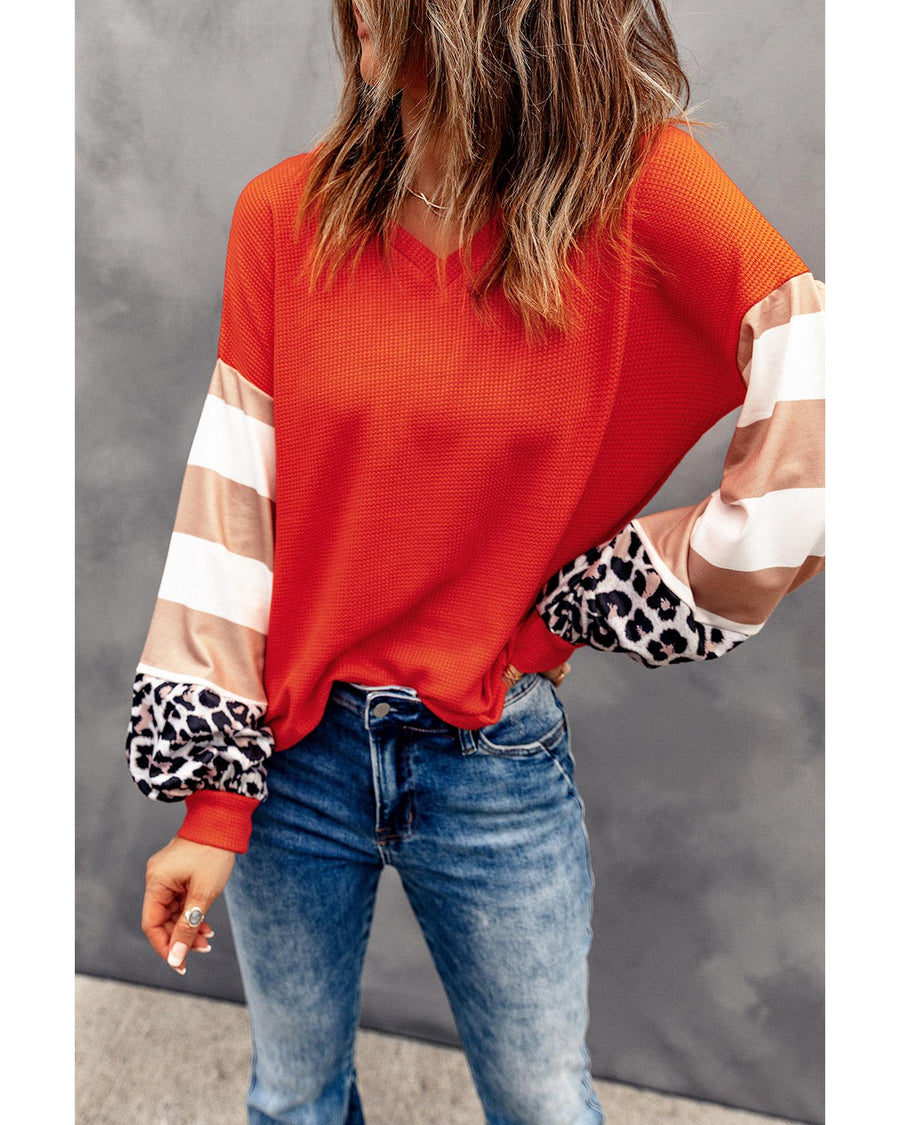 Azura Exchange Leopard Stripe Lantern Sleeve Top - 2XL
