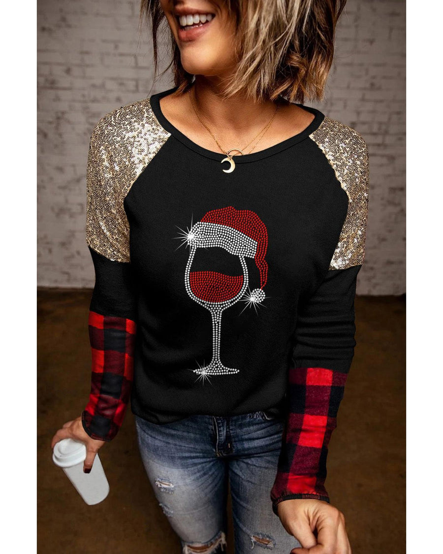 Azura Exchange Glass Print Sequin Plaid Patchwork Top - XL