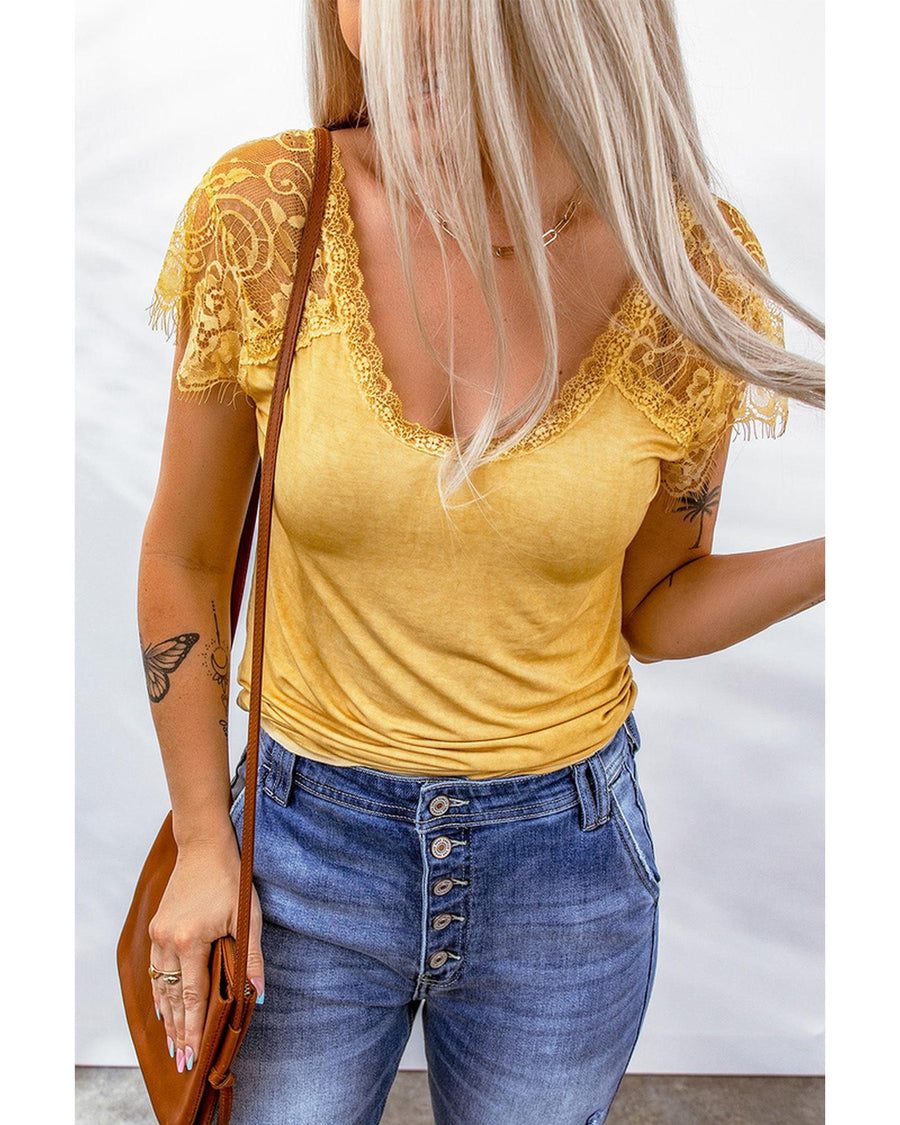 Azura Exchange Lace Crochet Short Sleeve T-Shirt - 2XL