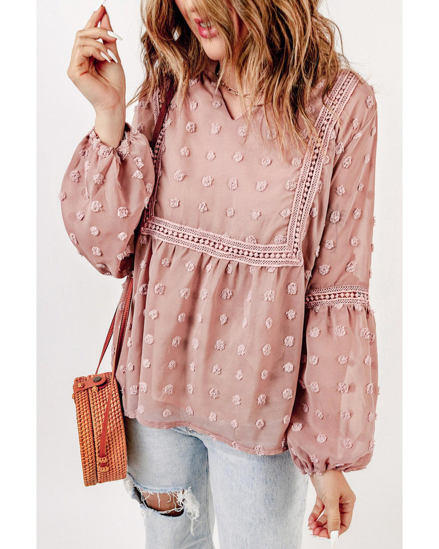 Azura Exchange Swiss Dot Ruffled Split Neck Babydoll Blouse - 2XL