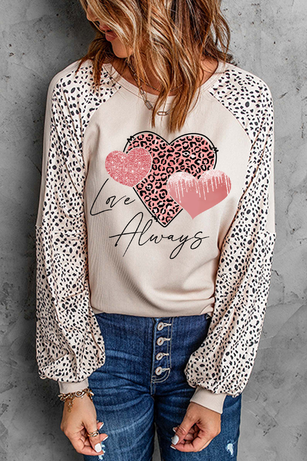 Azura Exchange Love Always Heart Leopard Color Block Top - M