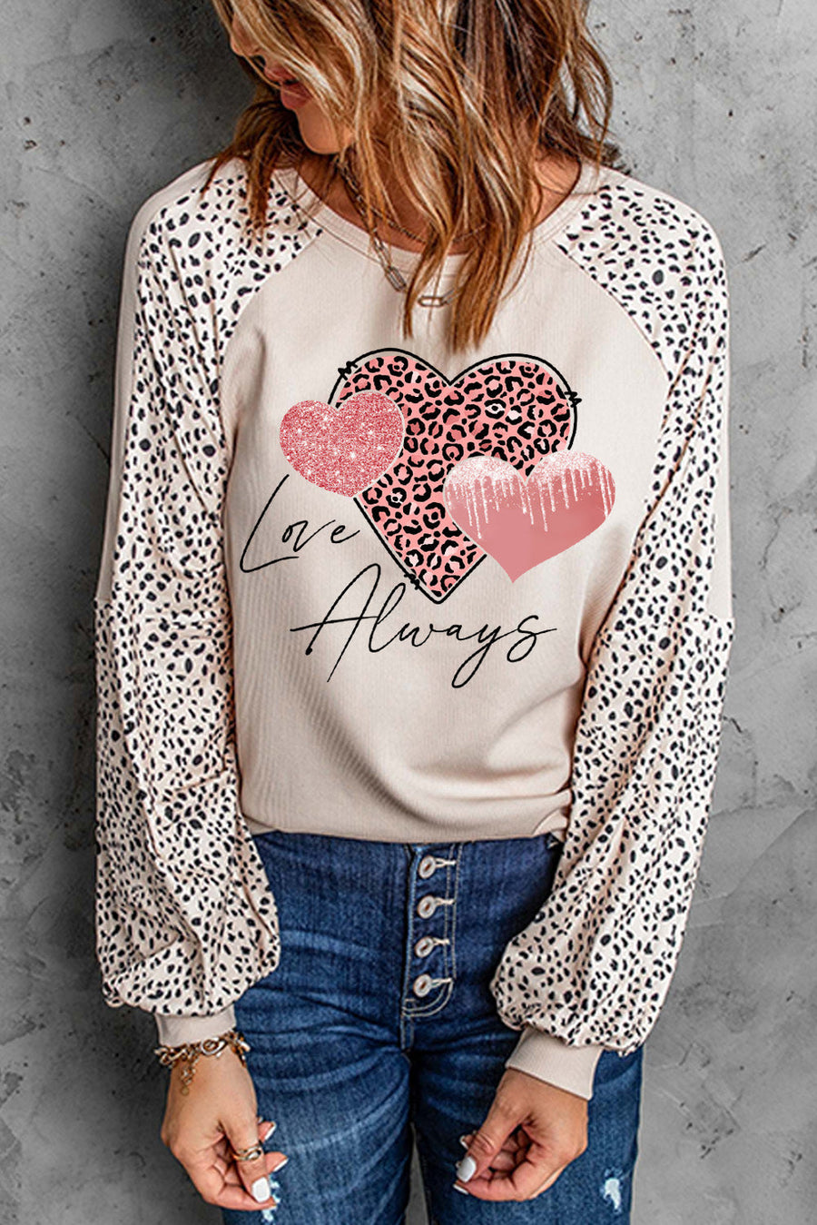 Azura Exchange Love Always Heart Leopard Color Block Top - M