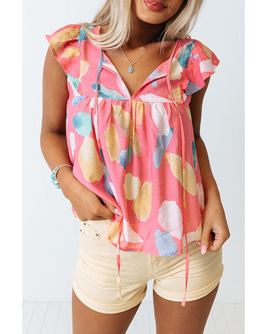 Azura Exchange Patterned Ruffled Cap Sleeve Shift Top - S