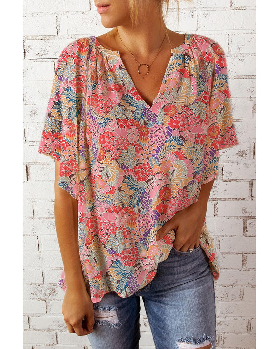 Azura Exchange Gorgeous Floral V-Neck Blouse - XL