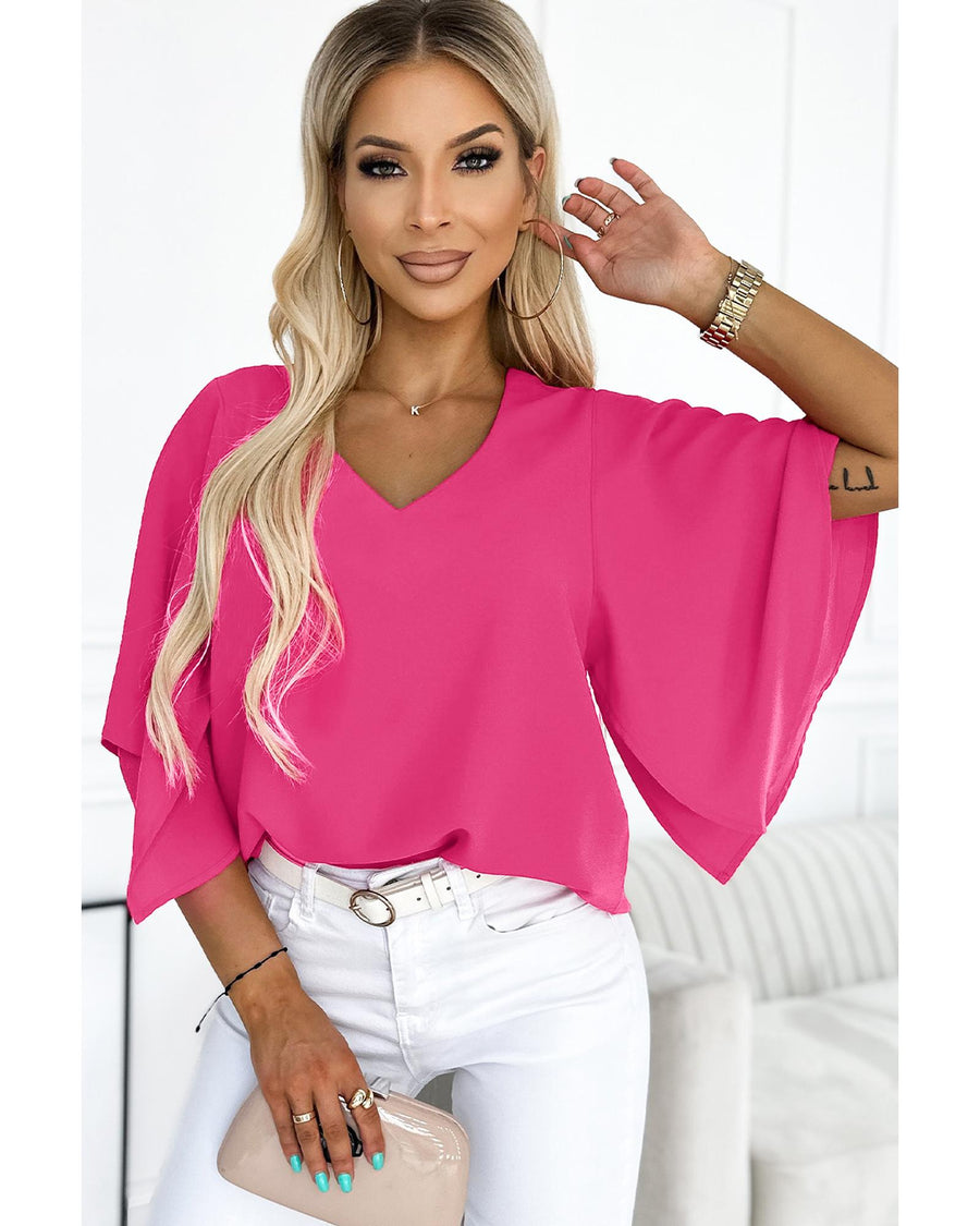 Azura Exchange Flounce Bell Sleeve V Neck Blouse - S