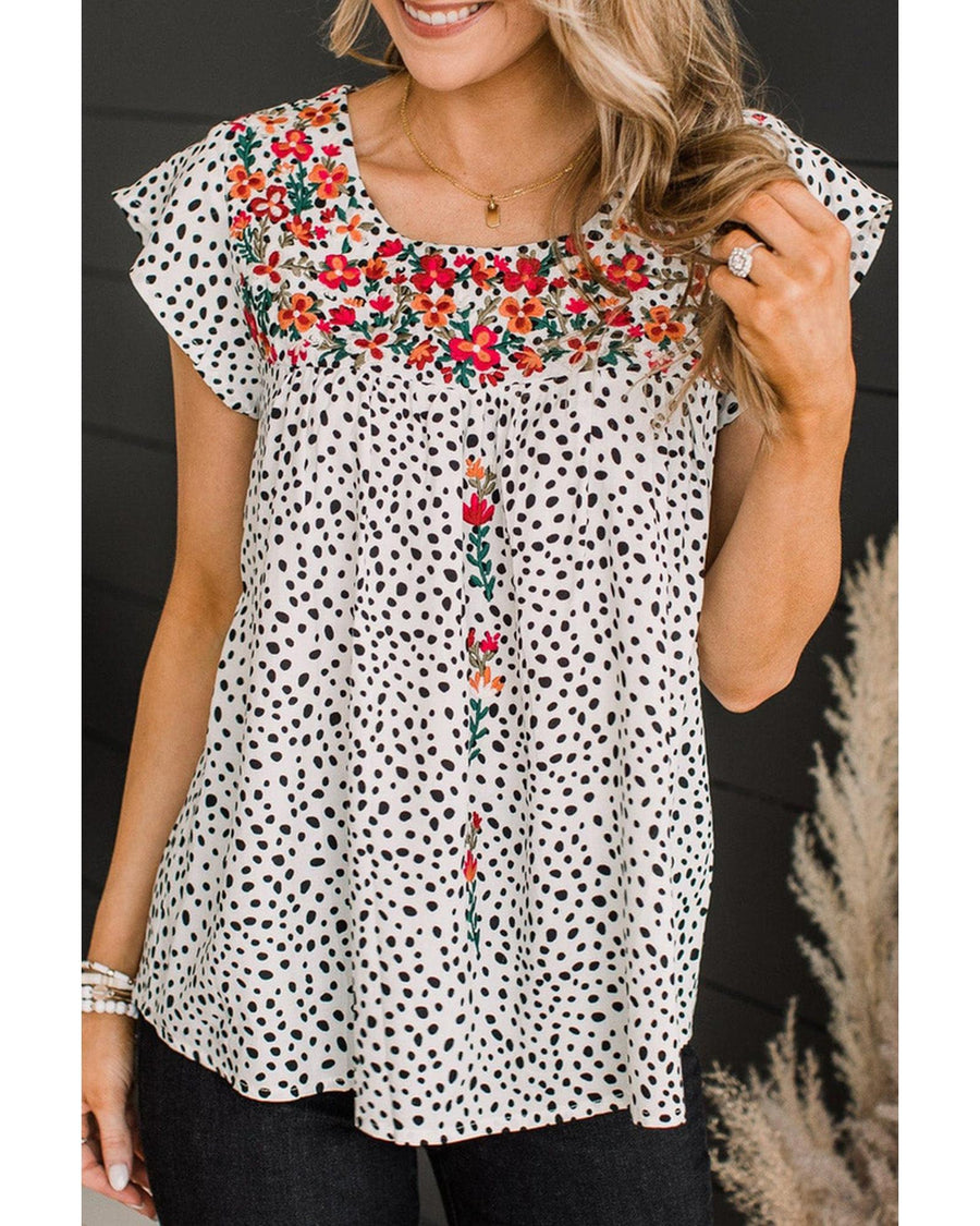 Azura Exchange Embroidered Flutter Sleeve Blouse - XL