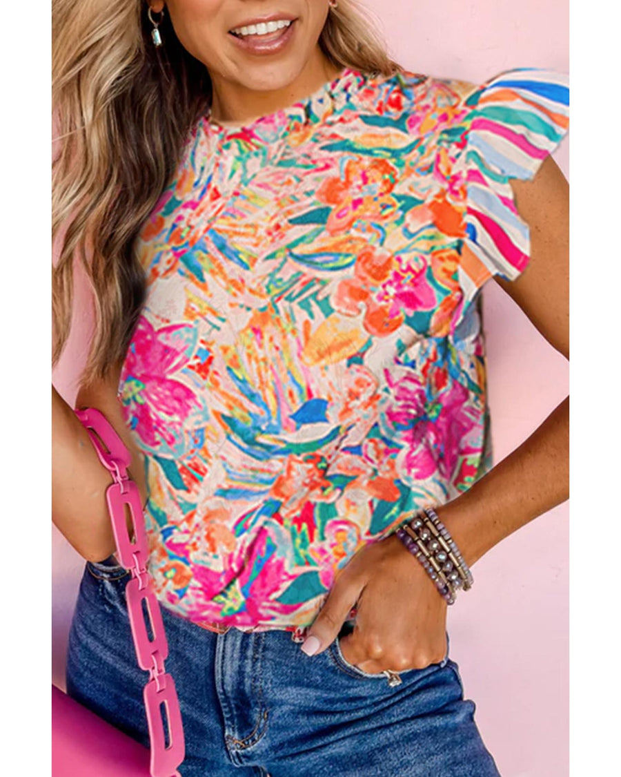 Azura Exchange Abstract Striped Patchwork Ruffled Blouse - M