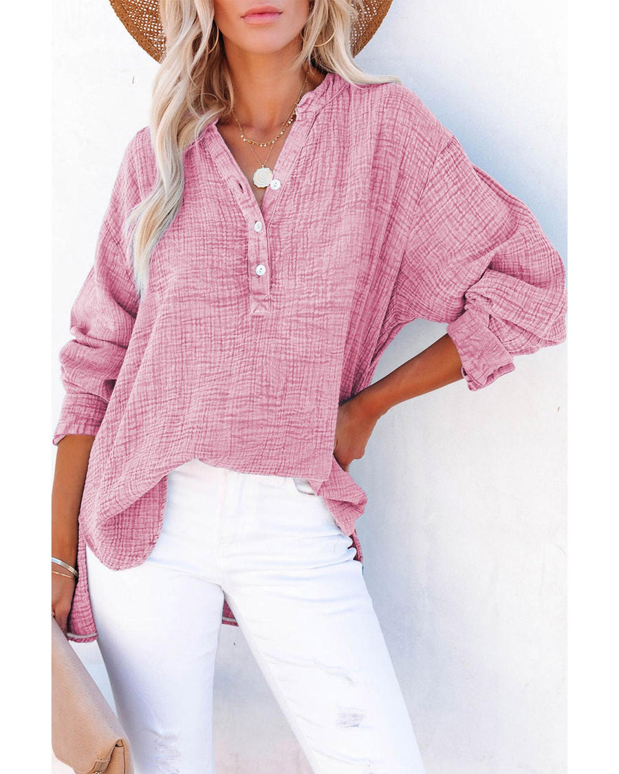Azura Exchange Crinkle Textured Loose Henley Top - M